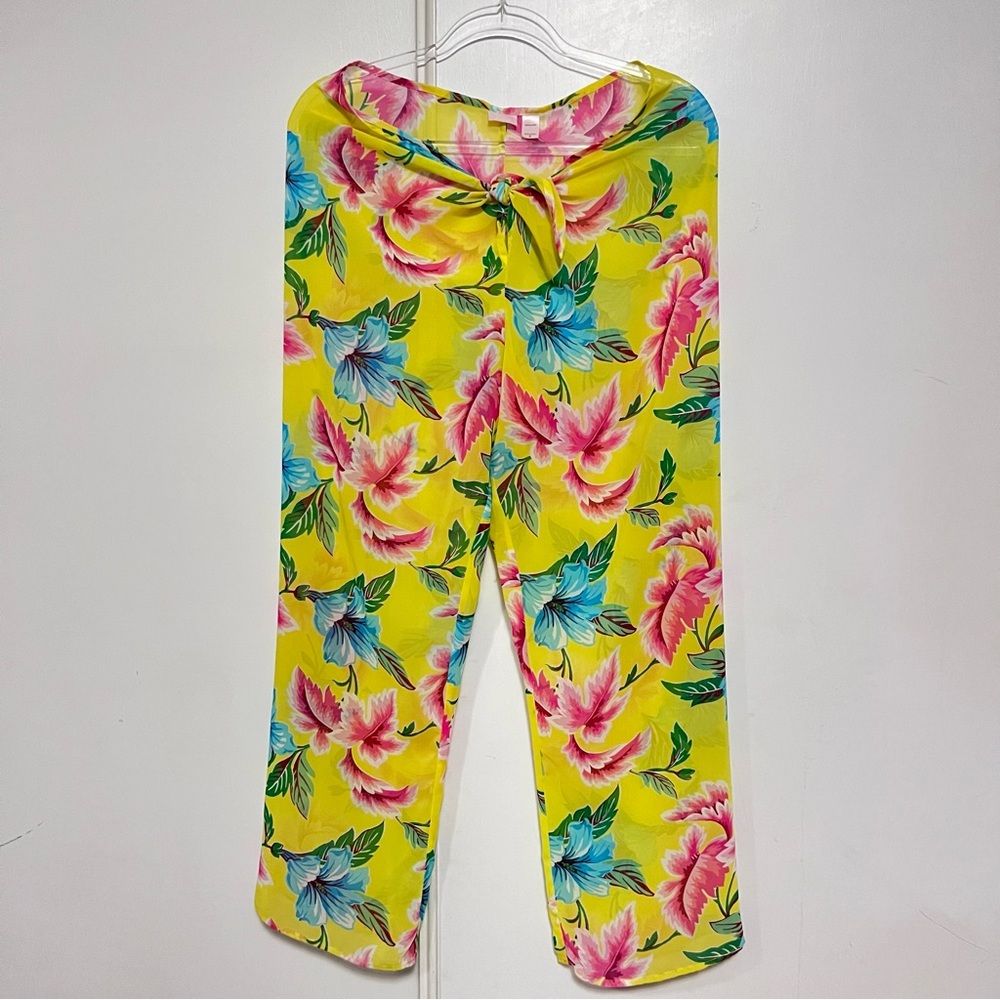 Victoria's Secret Floral Cover Up Pants hibiscus flowers Front Tie pants Sheer